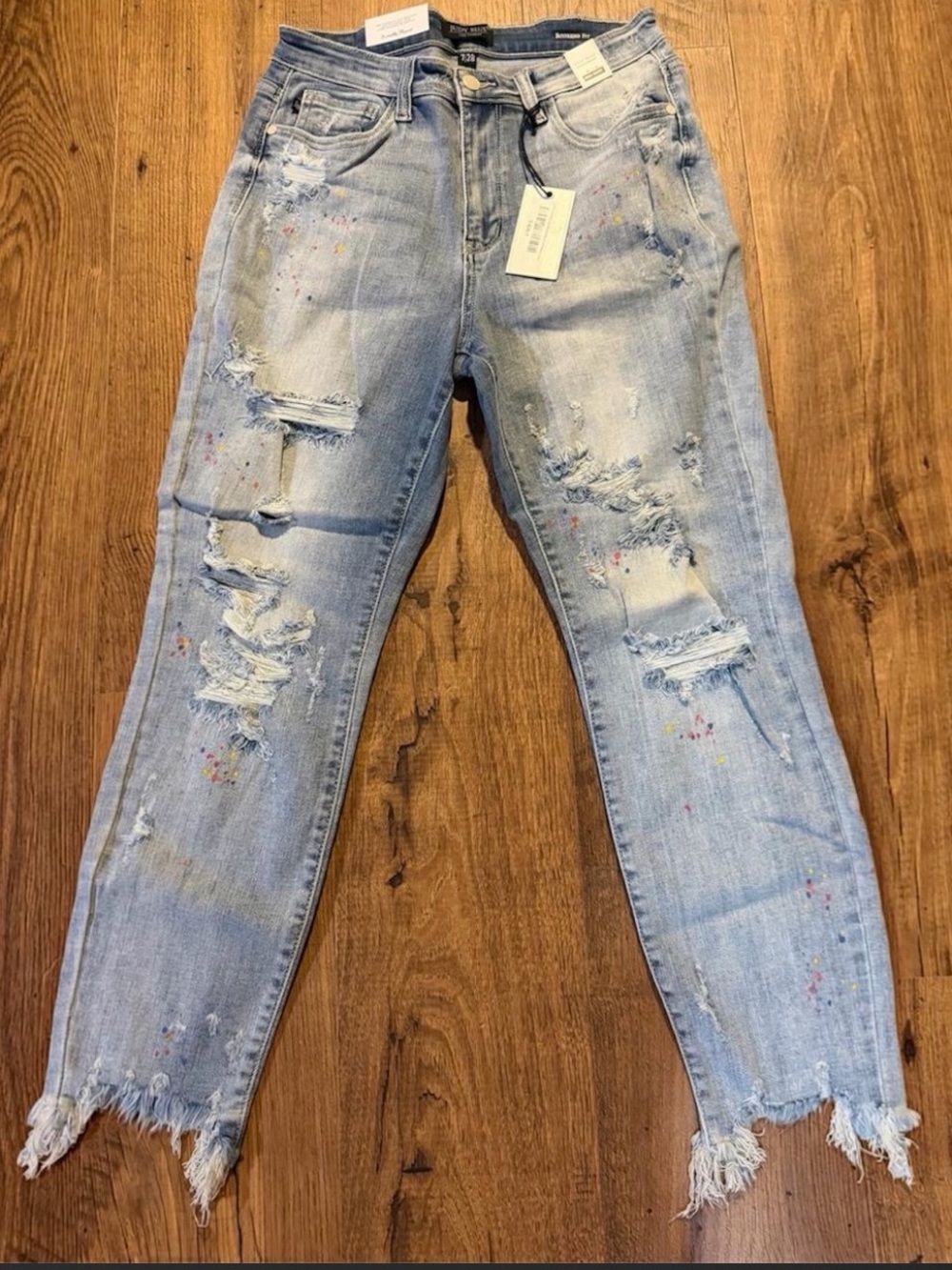 Judy Blue Light Blue Distressed High-Rise Jeans with Paint Splatter